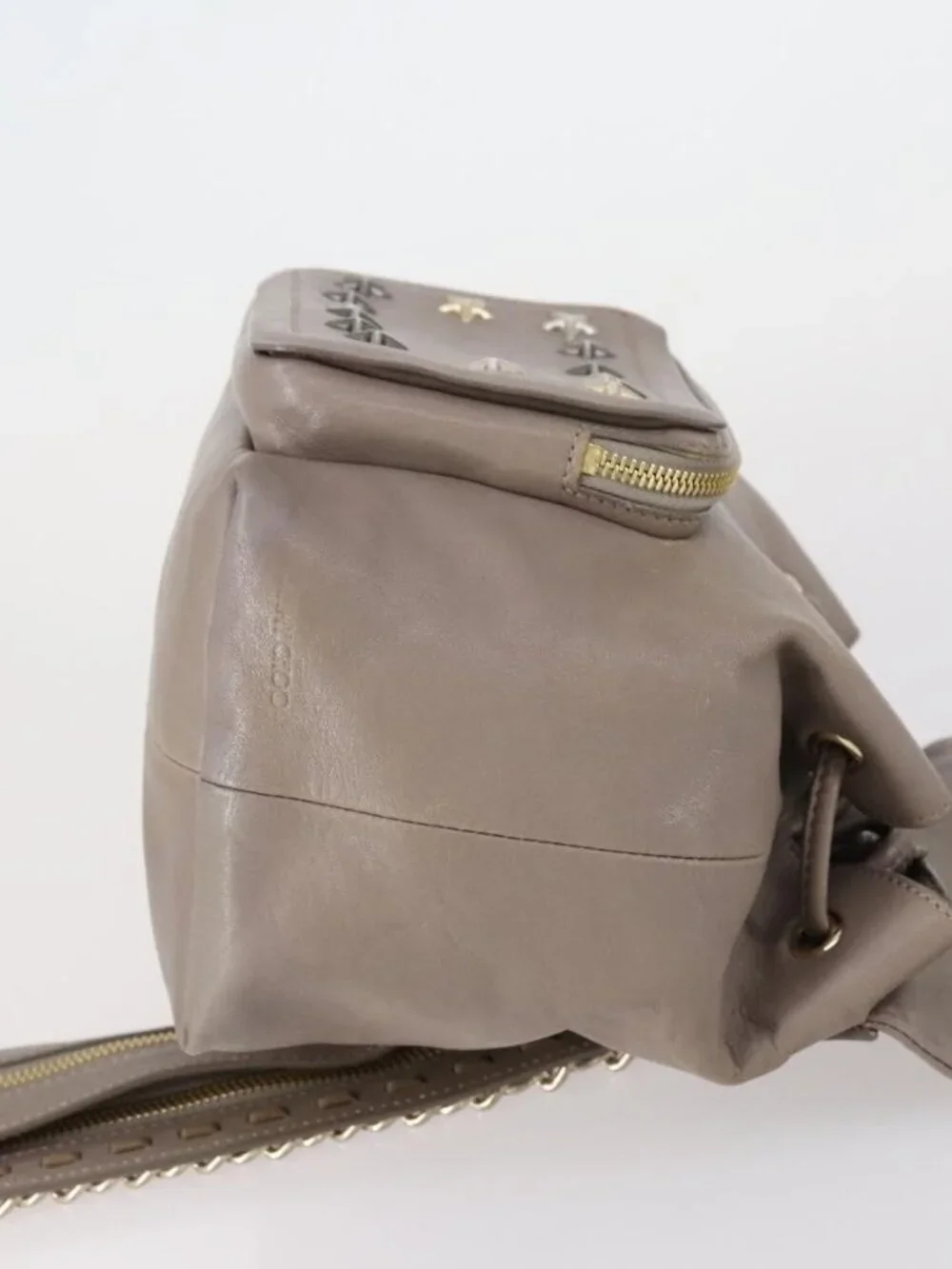Jimmy Choo Studs Backpack Leather Beige Gold Auth BA7708 - Picture 5 of 16